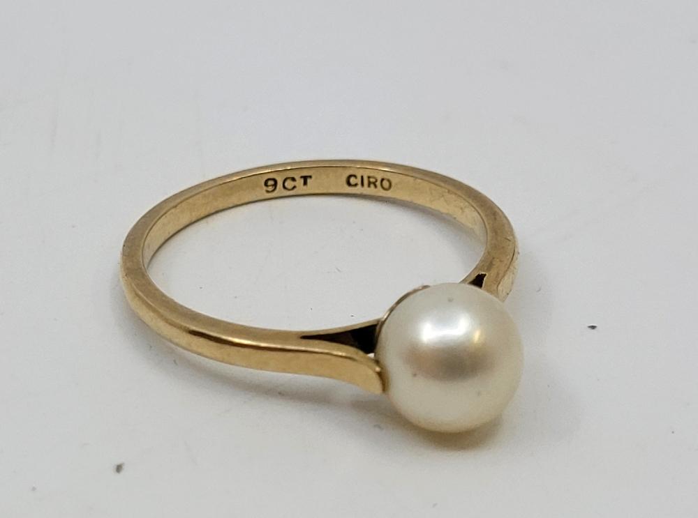 A Ciro 9ct. gold and cultured pearl ring size UK P 1 2. gross