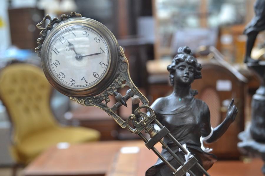 A German Art Nouveau Junghans Mystery clock with spelter bronze