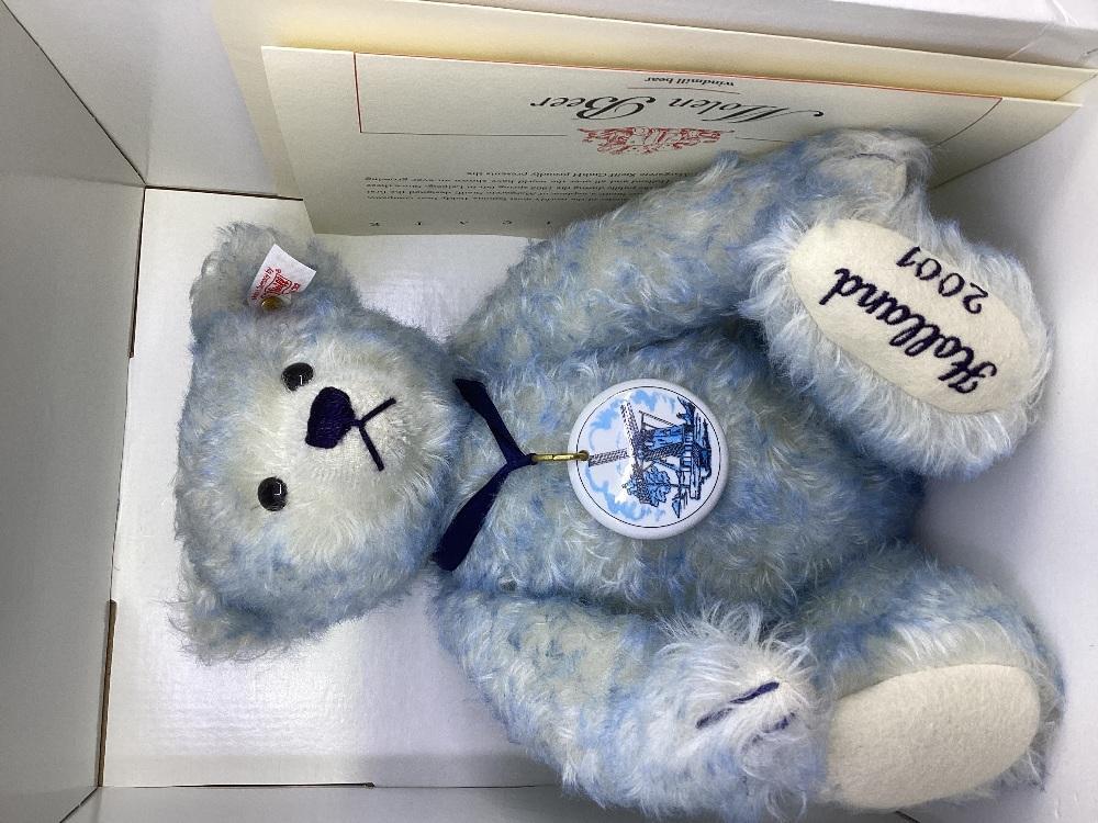 Steiff windmill teddy bear Holland 2001 , a blue tipped coat teddy