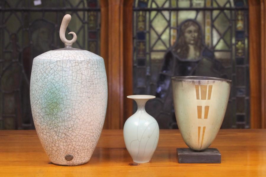 A Tim Andrews raku glazed vase and cover, of ovoid shouldered form, the ...