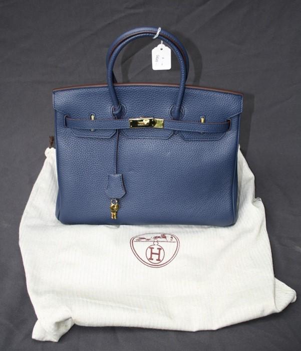 A Hermes style 35 Birkin bag in denim blue