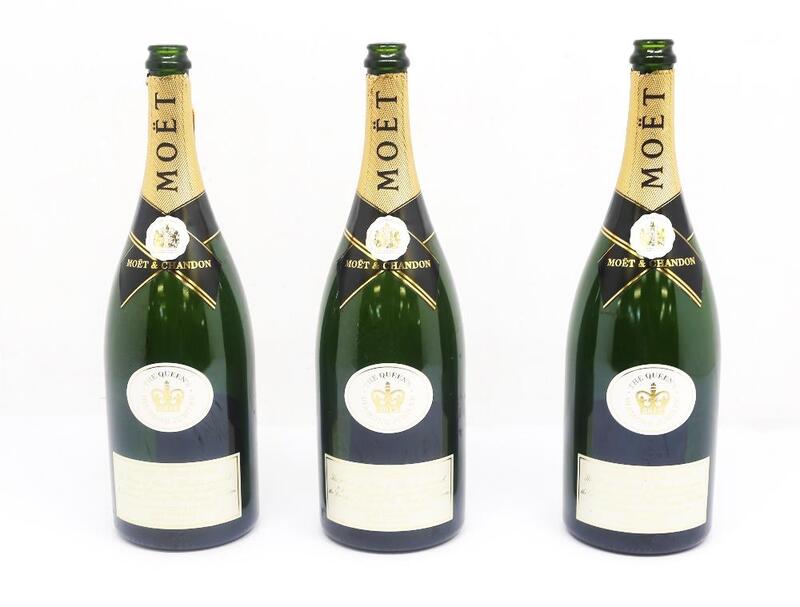 Moët&CHANDON THE QUEEN'S DIAMOND JUBILEE Three empty bottles of Moet and Chandon used for the Queen's