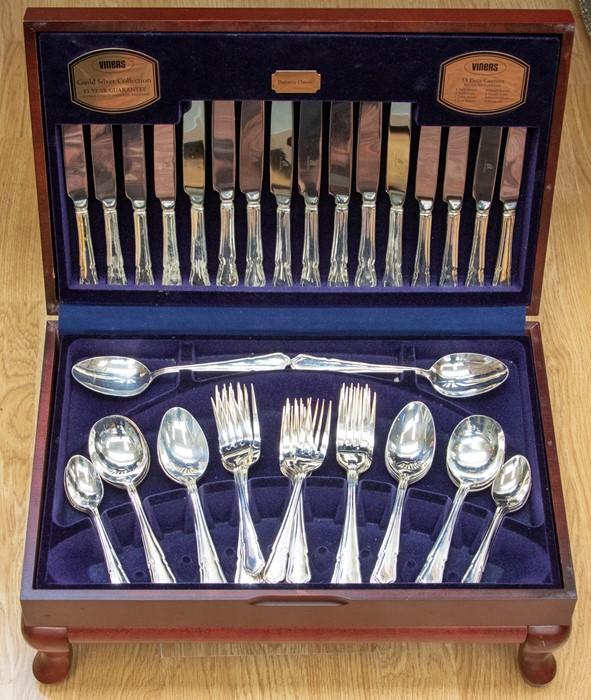A Viners 58 piece eight place canteen of silver plated cutlery