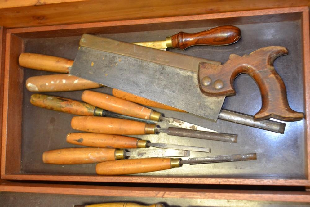 Antique/vintage Wooden Tool Box W/drawer & Hand Saw-carpenters