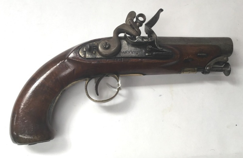 An antique early 19th century officer’s style flintlock pistol with ...