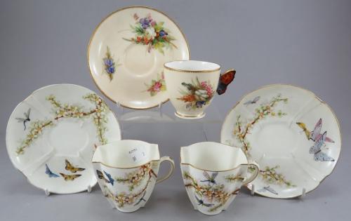 Royal Worcester Hand Painted Floral Butterfly & Gold Demitasse Cup & Saucer  C