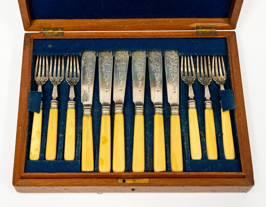 A Victorian silver and bone handled 12 piece fish knives and forks