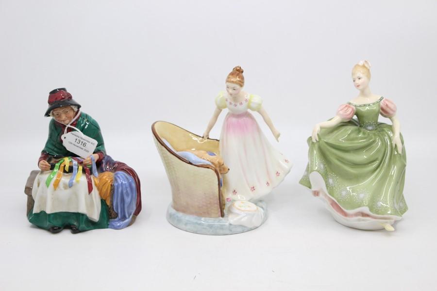 Three Royal Doulton figures Beat You To It Michele and Silks and