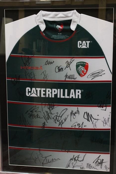 Leicester Tigers Interest: A framed and glazed signed Leicester