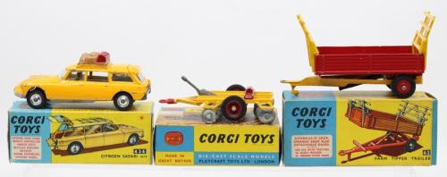 A small collection of Corgi Toys farm vehicles and accessories, comprising  a No. 54 Fordson 'Po