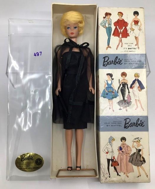 Barbie: Vintage 1964 Barbie Black Magic Ensemble. Ref 1609. Wearing black satin dress, tulle cape, tricot Barbie: Vintage 1964 Barbie Black Magic Ensemble. Ref 1609. Wearing black satin dress, tulle cape, tricot