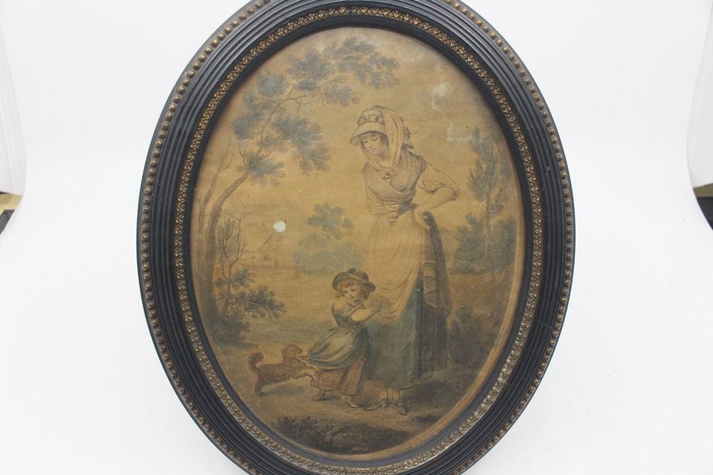 Two early 19th century framed prints of Georgian ladies, original frames